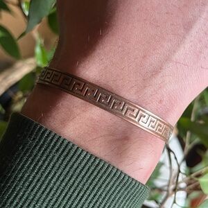 Greek Key Copper Bangle Bracelet - Copper Tone